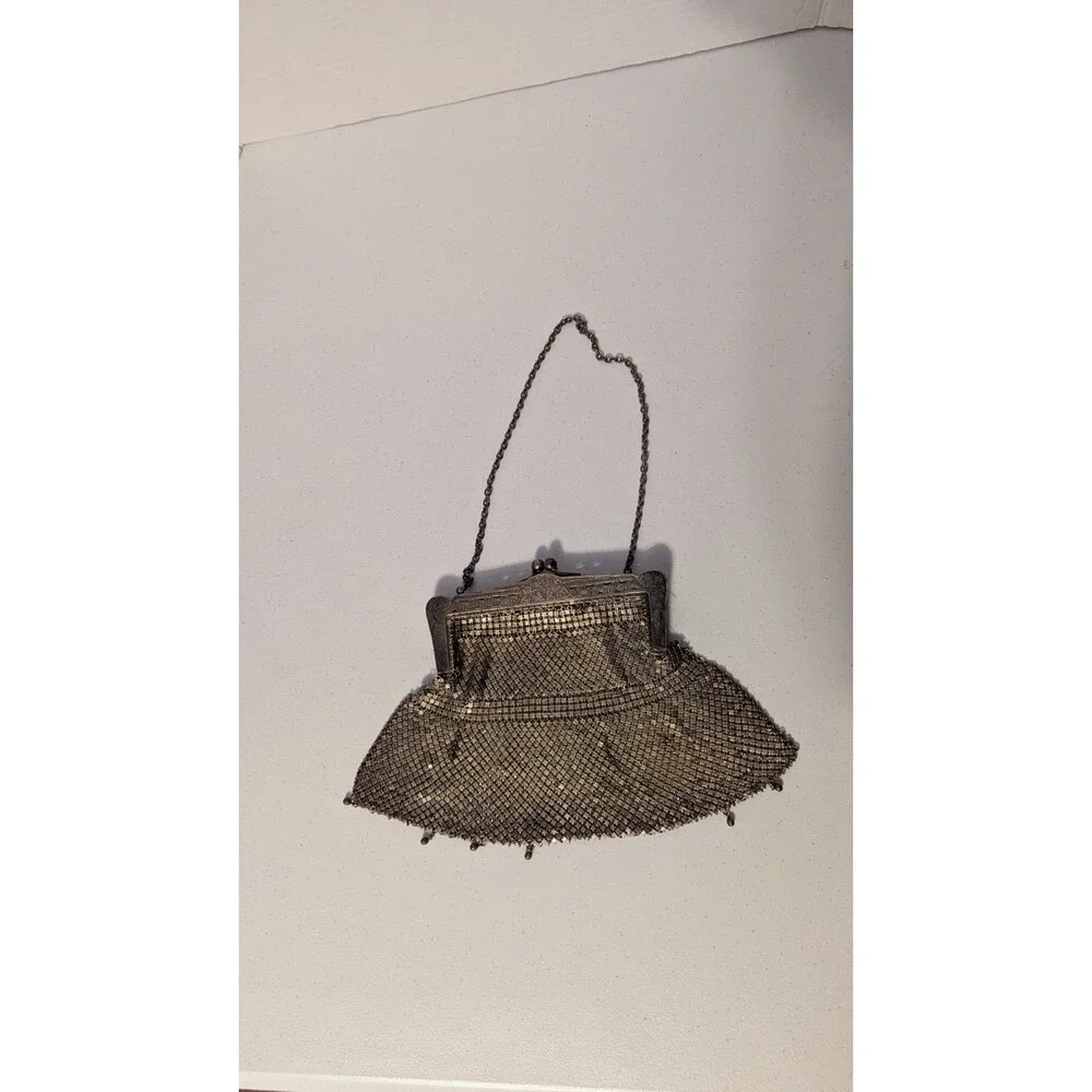 Antique German Silver Mesh Purse Handbag Floral Frame German Made Clasp - Picture 6 of 6